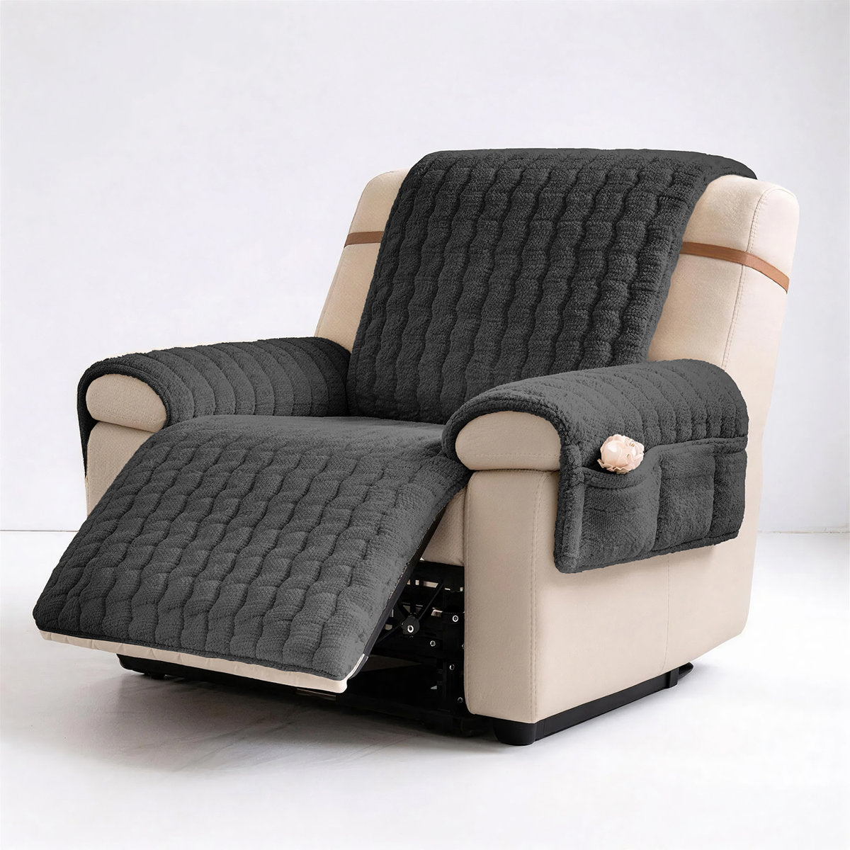 Plush Sherpa Recliner Chair Cover – Non-Slip T-Cushion Protector