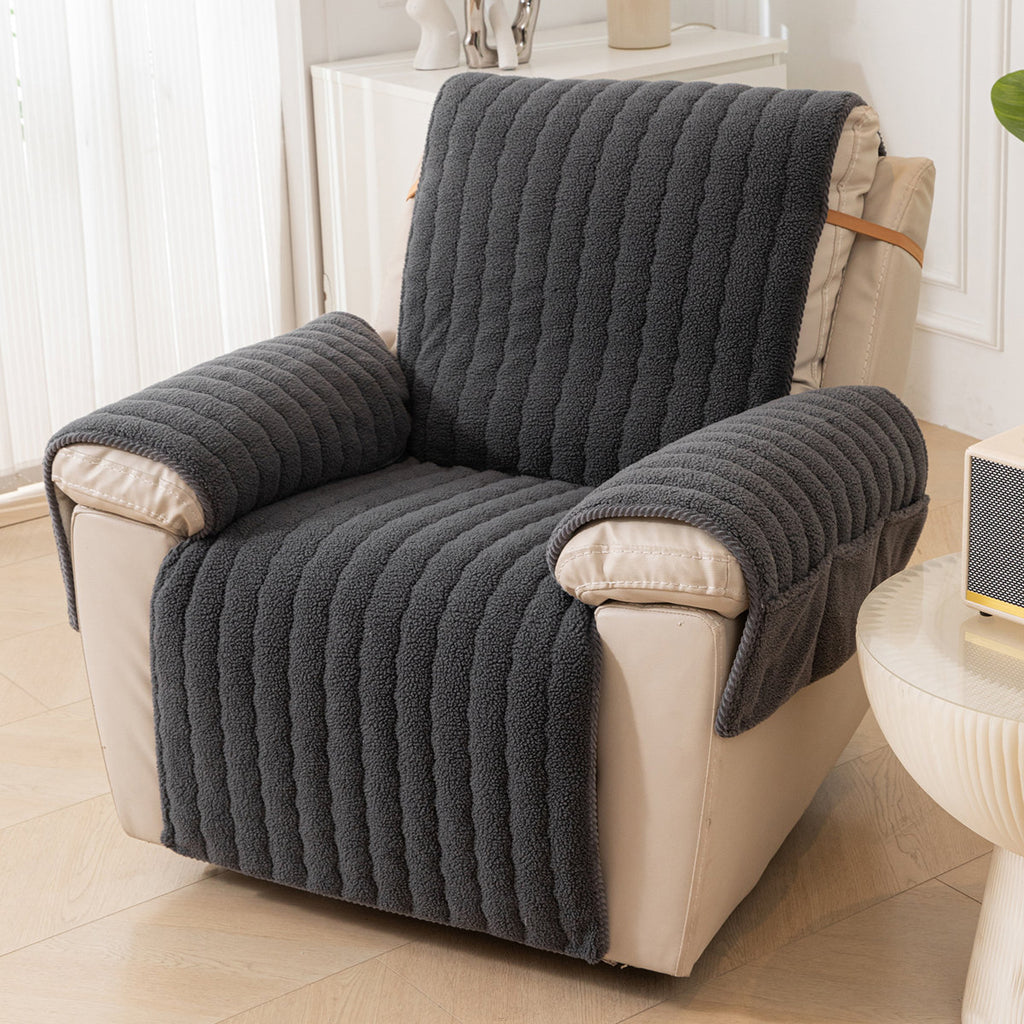 Plush Sherpa Recliner Chair Cover – Non-Slip T-Cushion Protector