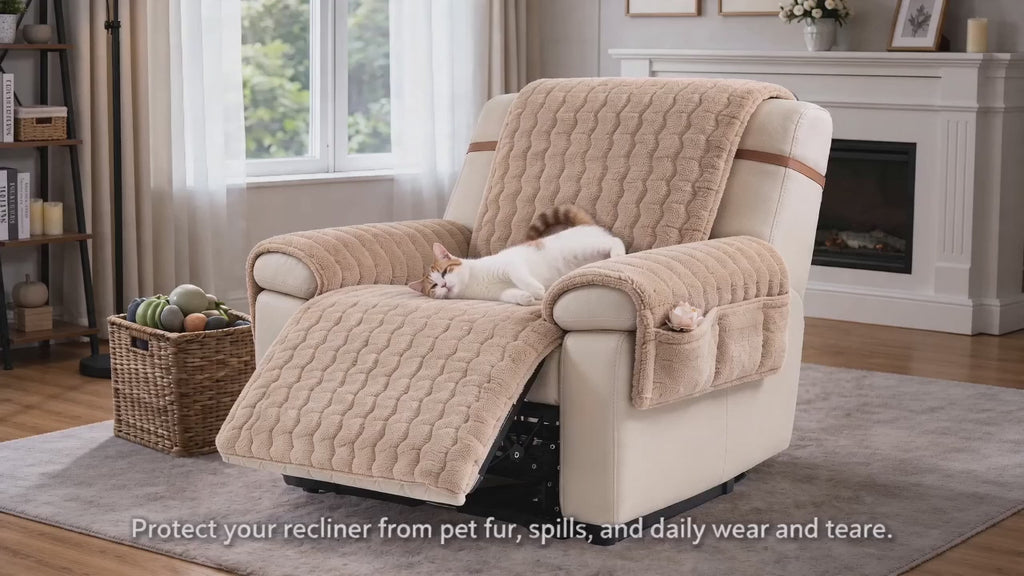 Plush Sherpa Recliner Chair Cover – Non-Slip T-Cushion Protector
