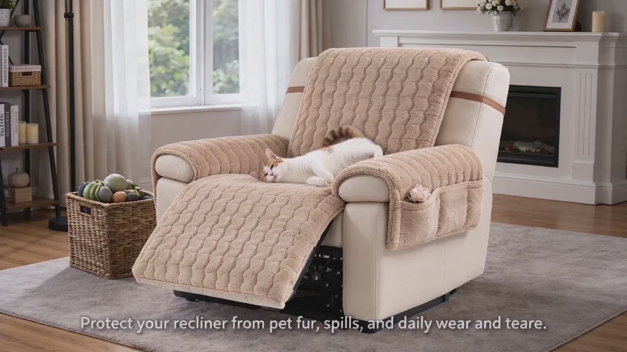 Plush Sherpa Recliner Chair Cover – Non-Slip T-Cushion Protector
